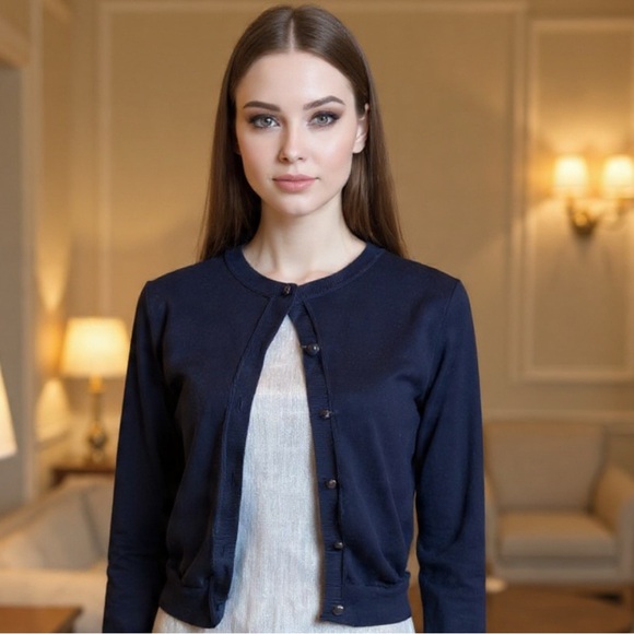 Tory Burch Midnight Blue Merino Wool Cardigan | Size XL (Fits Like M) - Picture 1 of 7